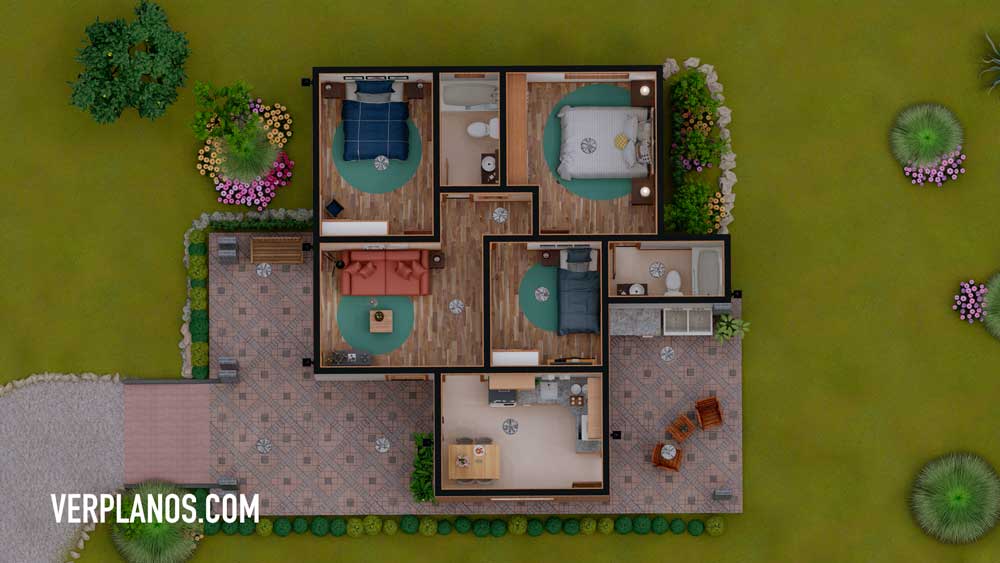 Vista previa de su planta para conocer la distribución interior de sus espacios interiores