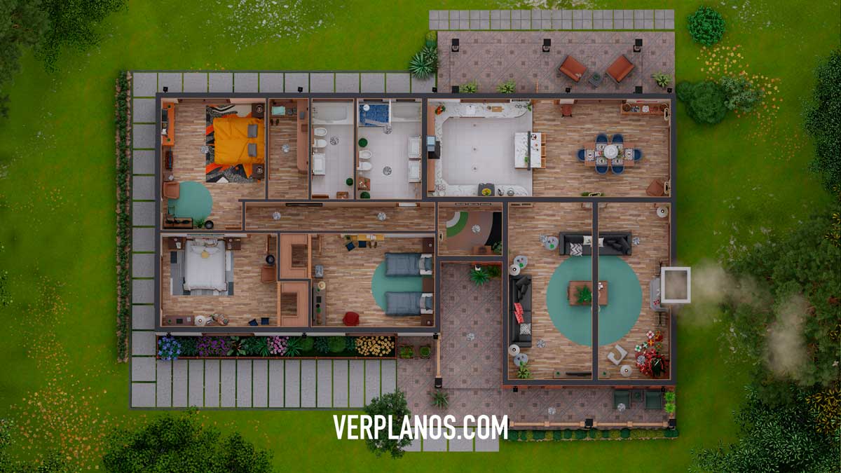 Vista previa Planta plano de casa grande y cómoda