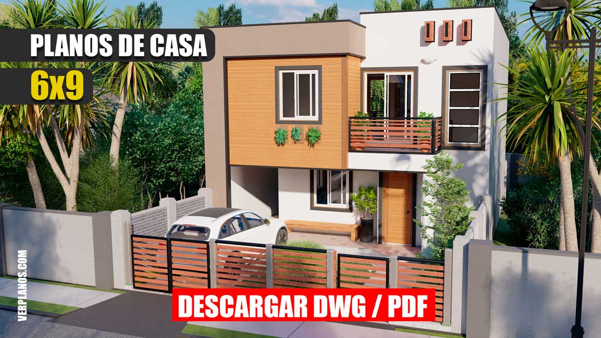 Planos de casa de 2 pisos moderna y económica pequeña para descargar gratis en dwg y pdf