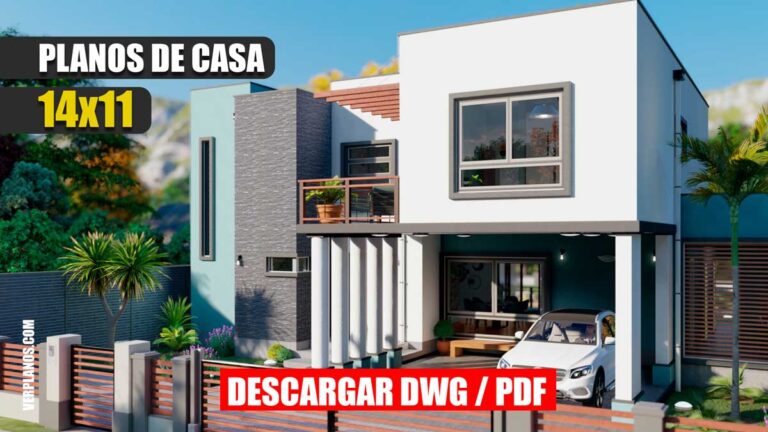 Planos de casa moderna y bonita de 2 pisos con 3 dormitorios 3 baños gratis para descargar en Autocad y PDF