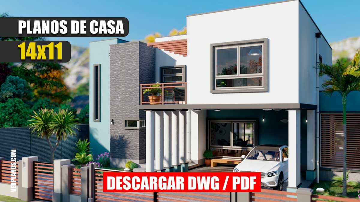 Planos de casa moderna y bonita de 2 pisos con 3 dormitorios 3 baños gratis para descargar en Autocad y PDF
