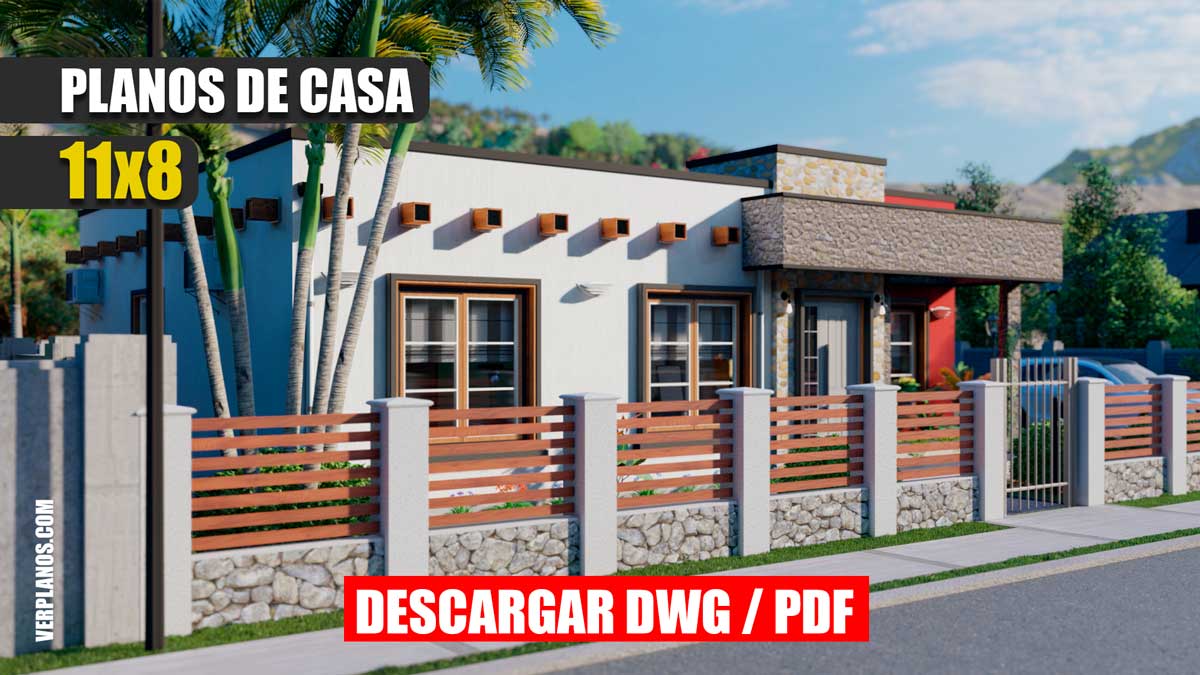 Planos de casa Moderna de 1 Piso con 3 dormitorios 2 baños mediterránea gratis en autocad y pdf para descargar