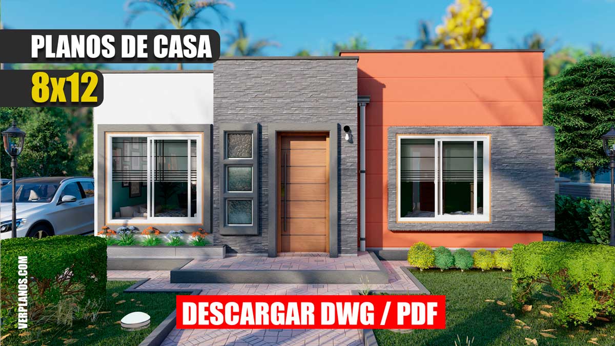 Planos de casa Moderna y Económica de 1 piso con 3 dormitorios y 2 baños gratis en autocad y pdf