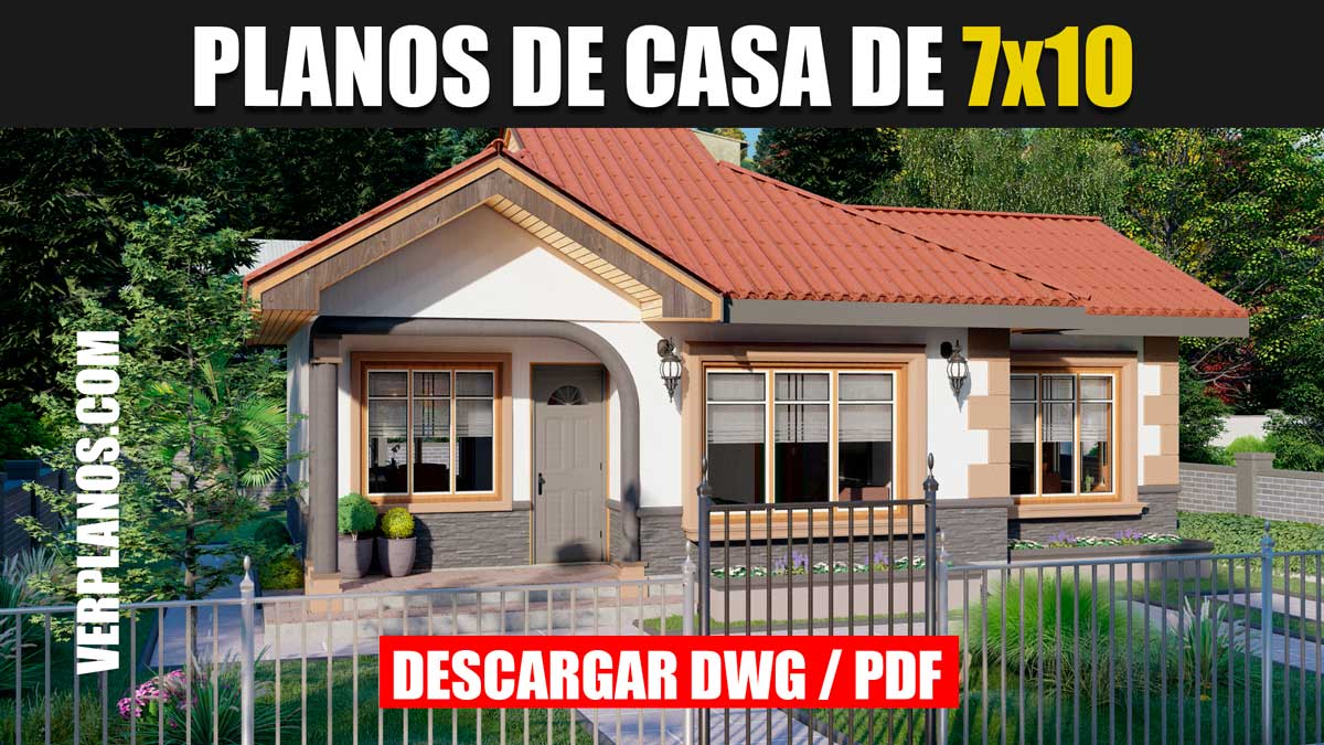 Planos de casa prefabricada económica y bonita de 1 piso con 2 dormitorios y 2 baños en dwg para autocad y pdf ¡GRATIS!