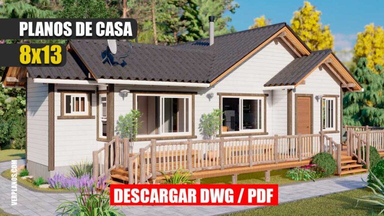 Planos de Casa Prefabricada económica y pequeña de 1 piso con 3 dormitorios y 2 baños en DWG para Autocad y PDF ¡GRATIS!