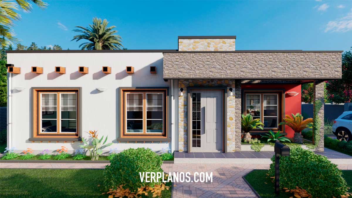 Vista previa de su fachada plano de casa moderna 1 piso 3 dormitorios