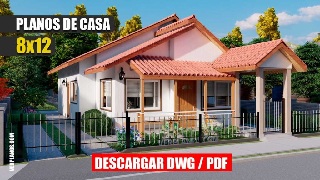 Planos de casa pequeña y económica de campo 3 dormitorios 2 baños gratis en dwg y pdf