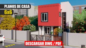Económico Plano de Casa de 6×6 con 3 dormitorios y 2 Baños