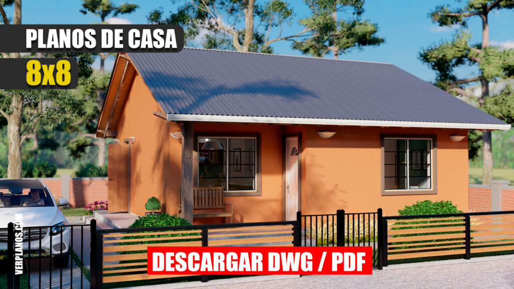 Planos de casa económica y pequeña de 1 piso con 2 dormitorios 1 baño dwg y pdf GRATIS!