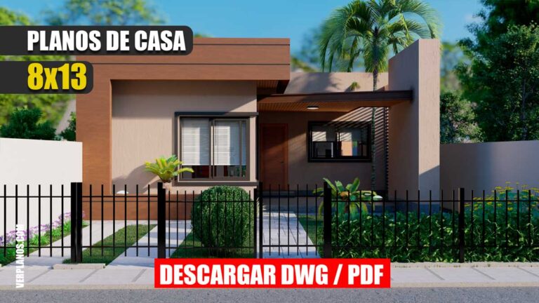 Planos de casa moderna y económica de 1 piso con 2 baños 2 dormitorios dwg y pdf gratis