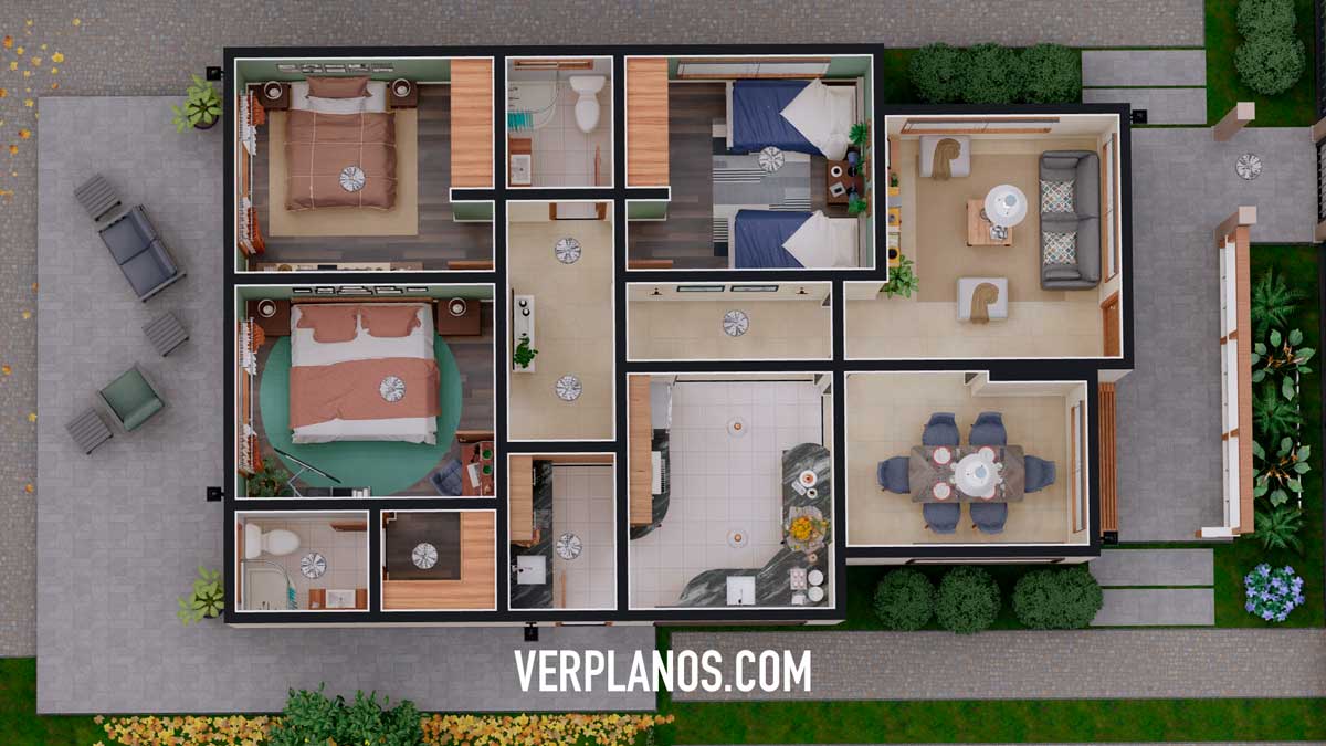 Vista previa en planta plano de casa económica