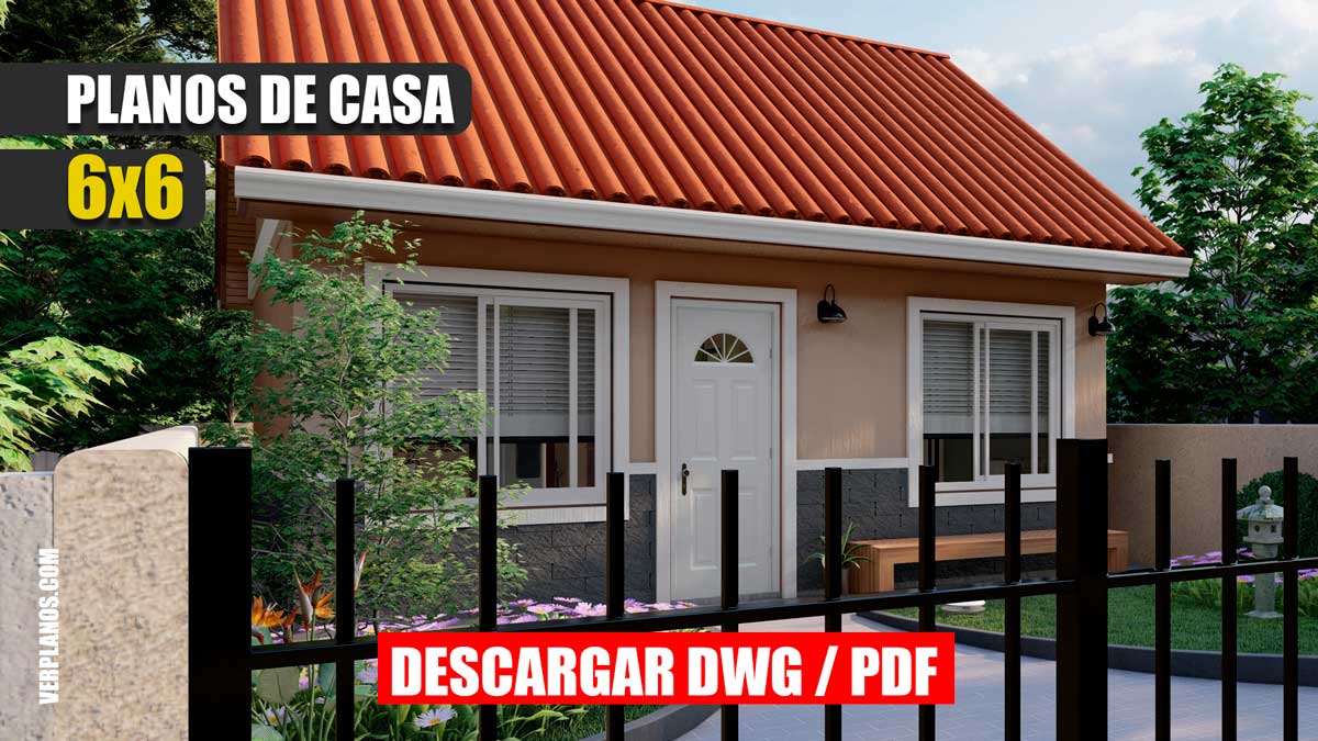 Plano de casa económica de 1 piso con 2 dormitorios 1 baño gratis en autocad y pdf