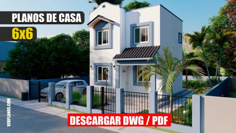 Planos de casa económica, pequeña de 2 pisos y 2 dormitorios en formato DWG para Autocad y PDF