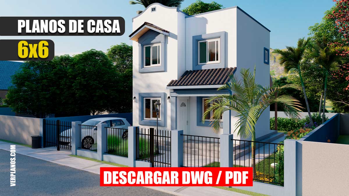 Planos de casa económica, pequeña de 2 pisos y 2 dormitorios en formato DWG para Autocad y PDF