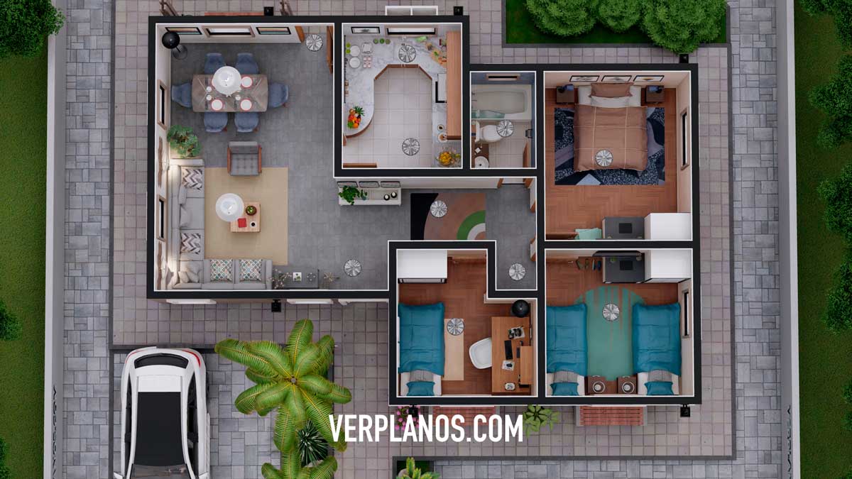 Vista previa planta plano de casa economica y pequeña