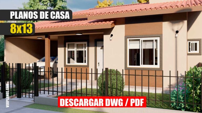 Plano de casa de 3 dormitorios con 2 baños gratis en autocad y pdf para descargar gratis