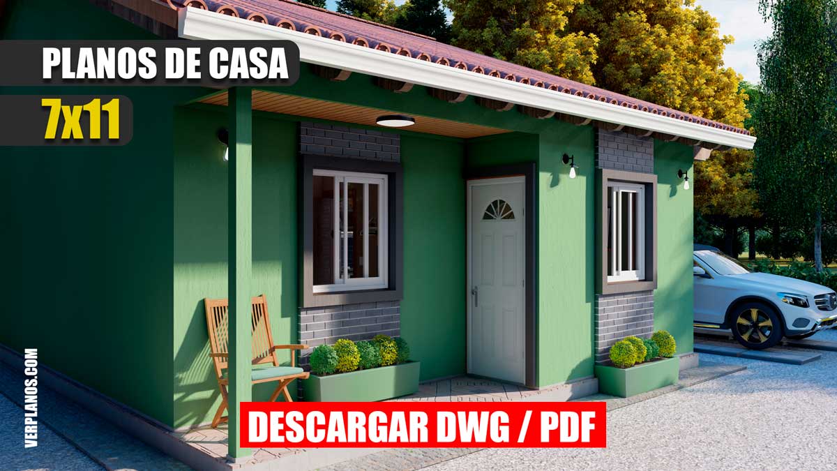 Planos de casa pequeña económica y bonita de 3 dormitorios y 2 baños gratis en autocad y pdf