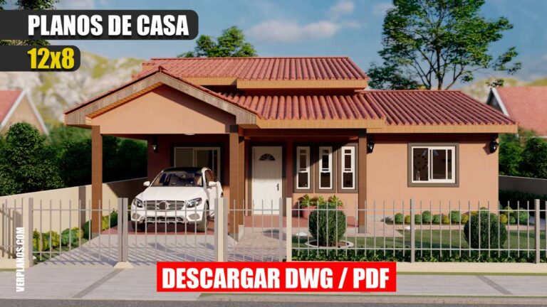 Planos de casa pequeña y económica de 1 piso con 3 dormitorios y 2 baños gratis en autocad y pdf
