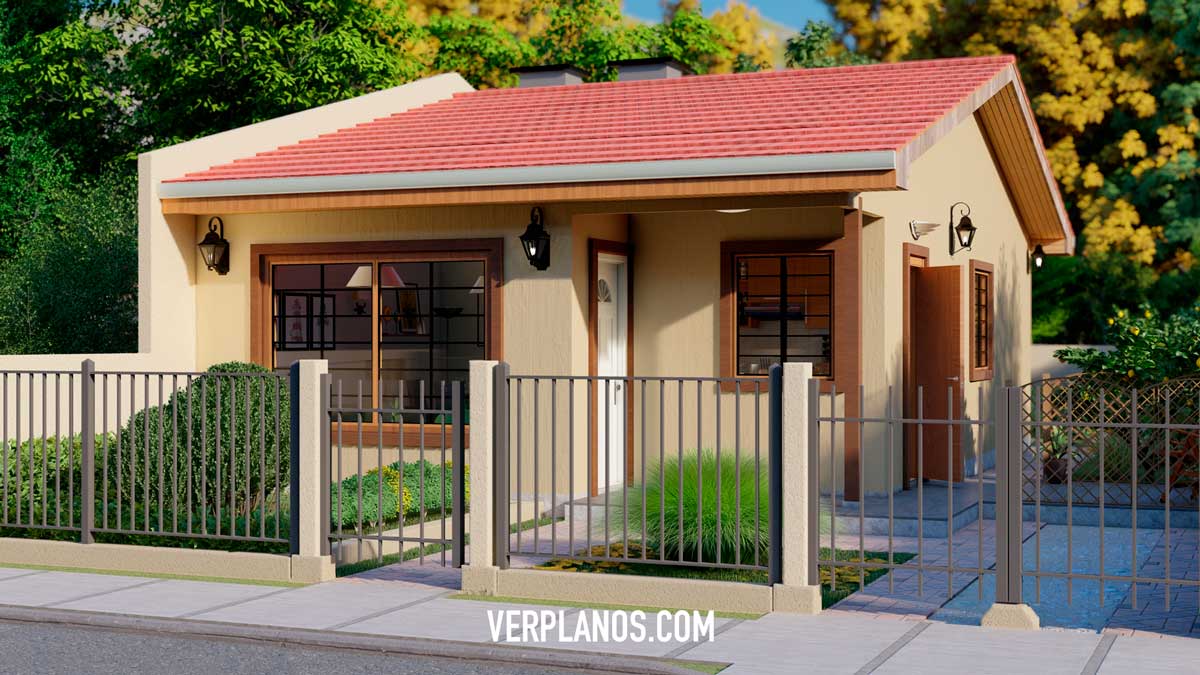 Vista previa fachada plano de casa económica pequeña gratis en autocad y pdf