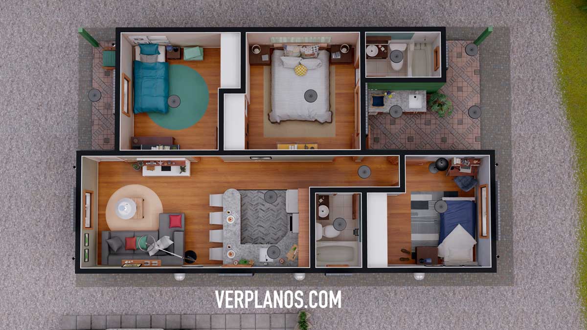 Vista previa planta plano de casa económica pequeña gratis en autocad y pdf