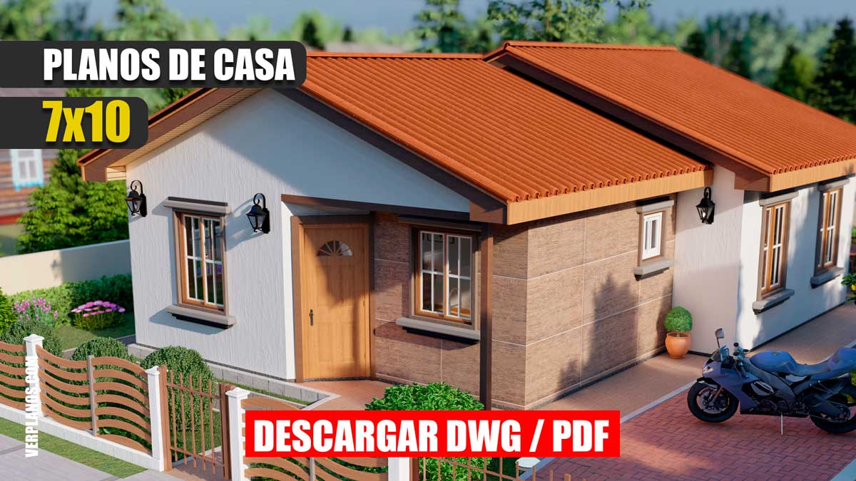 Planos de una casa de 1 piso con 3 dormitorios y 2 baños gratis para descargar en DWG y PDF