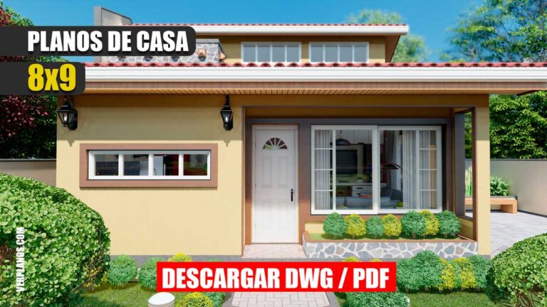 Planos de casa económica y pequeña de 1 piso y 2 dormitorios ¡GRATIS!