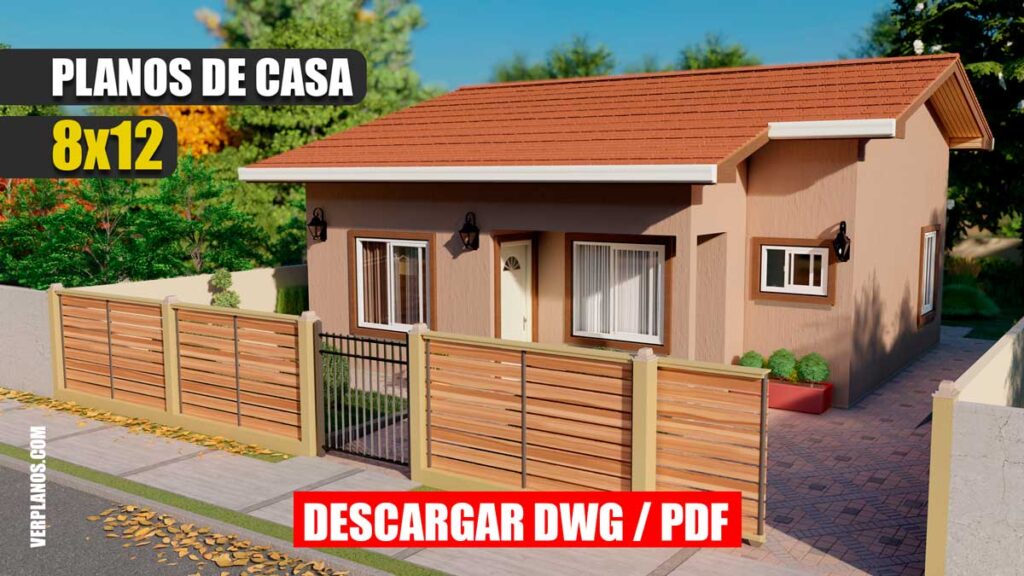 Planos de casa económica con 3 dormitorios y 2 baños en formato DWG para Autocad y PDF descargar gratis