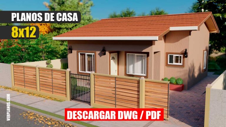Planos de casa económica con 3 dormitorios y 2 baños en formato DWG para Autocad y PDF descargar gratis