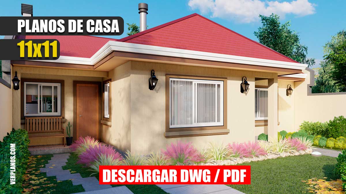 Plano de casa gratis de 1 piso con 3 dormitorios y 1 baño en formato DWG para Autocad y PDF para descargar ¡GRATIS!