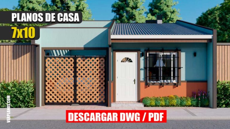 Planos de casa económica y pequeña de 1 piso y 3 dormitorios en formato DWG para Autocad y PDF