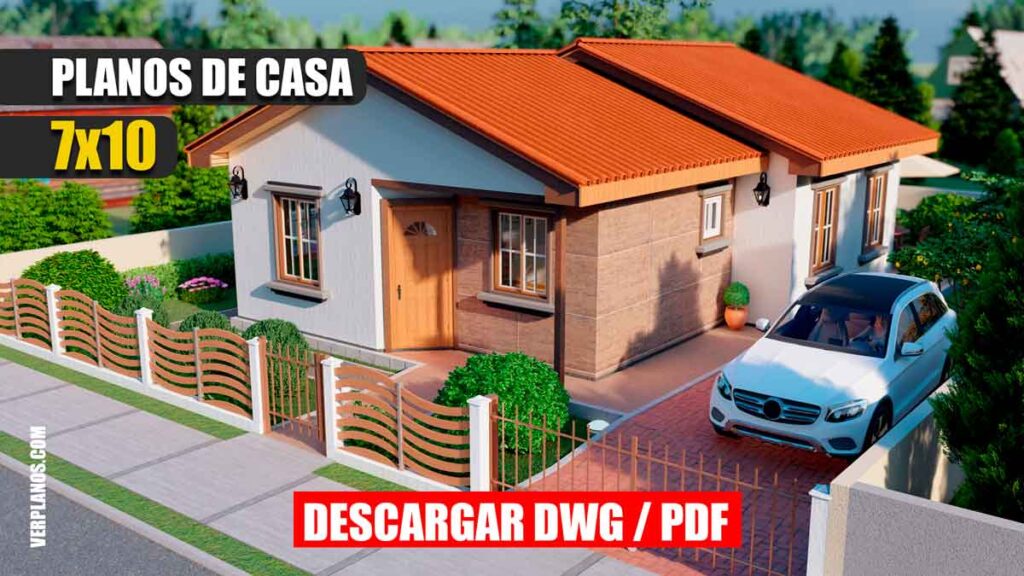 Planos de casa pequeña y económica de 3 dormitorio y 2 baños en DWG para AutoCAD y PDF Descargar ¡GRATIS!