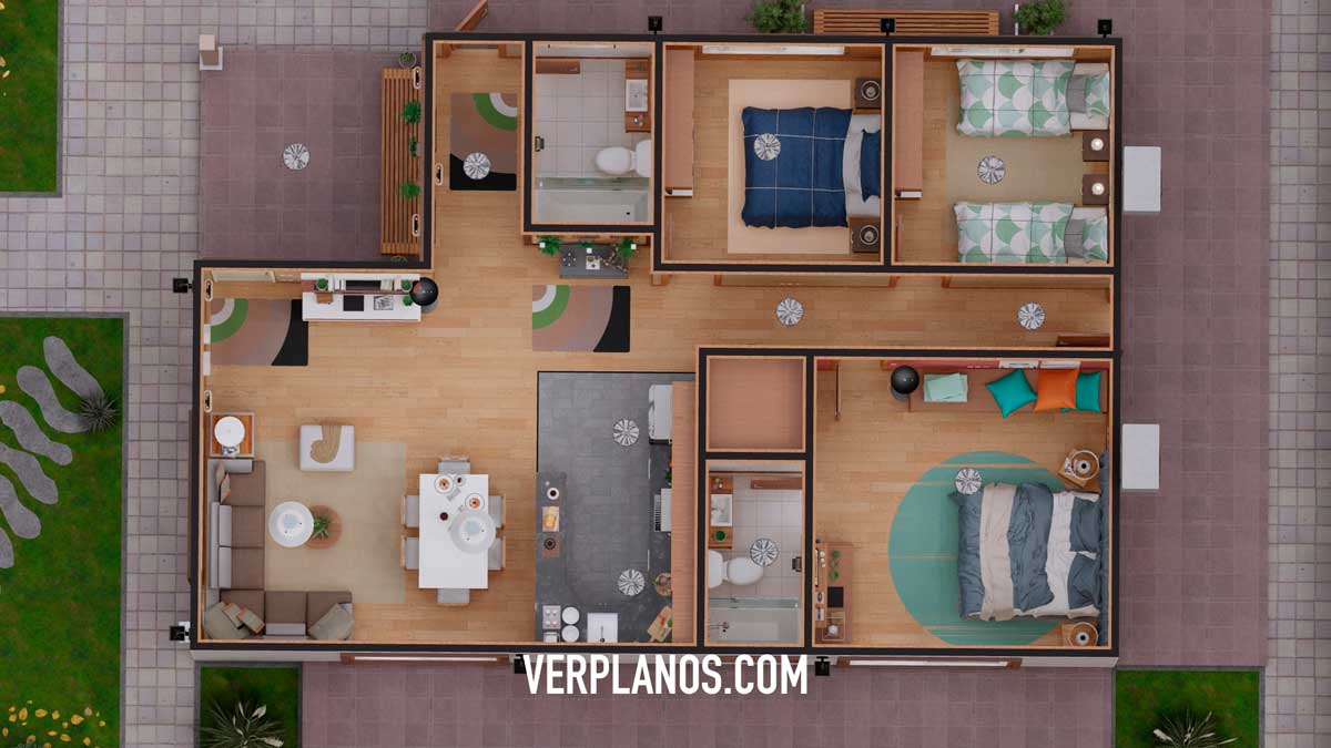 Vista previa de su planta y distribución de ambientes, planta de arquitectura