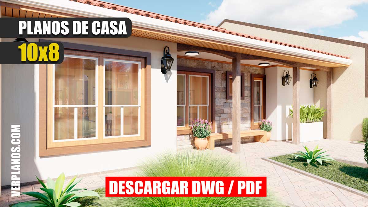 Planos de Casa pequeña y económica de 1 piso con 3 dormitorios y 2 baños gratis en formato DWG y PDF