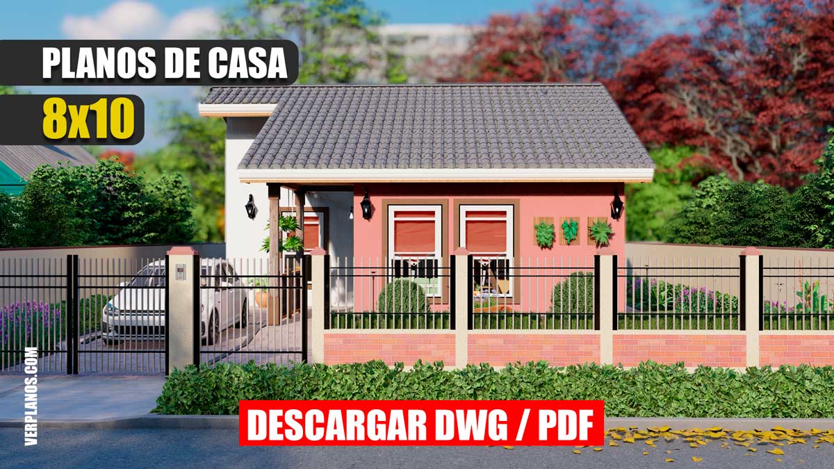 Planos de casa pequeña y económica de 1 piso y 3 dormitorios con 2 baños gratis para descargar en PDF y Autocad