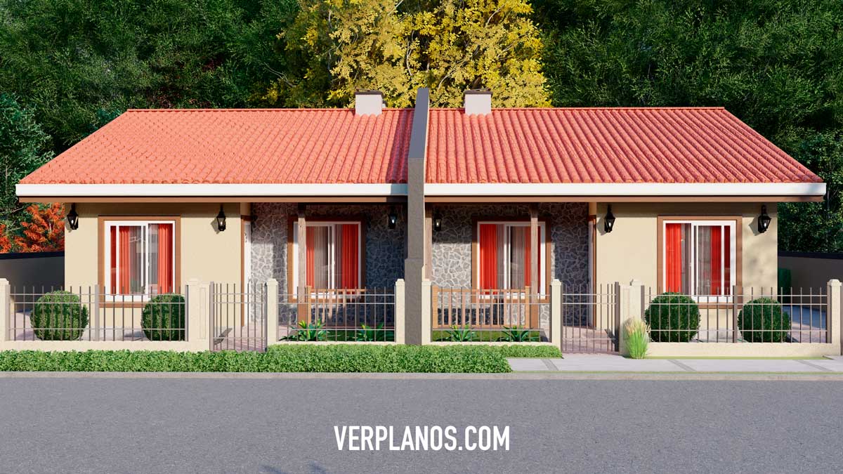 Vista previa conjunto plano de casa pareada de 1 piso con 3 dormitorios 2 baños