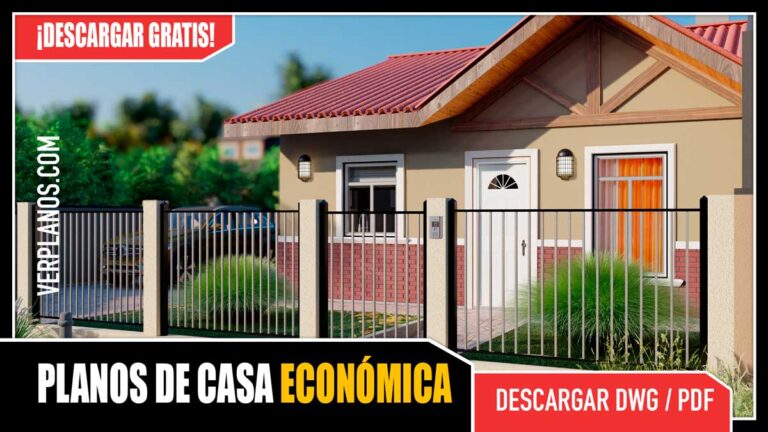 Planos de Casa Pequeña y Económica de 1 piso con 3 dormitorios y 2 baños en Autocad y PDF