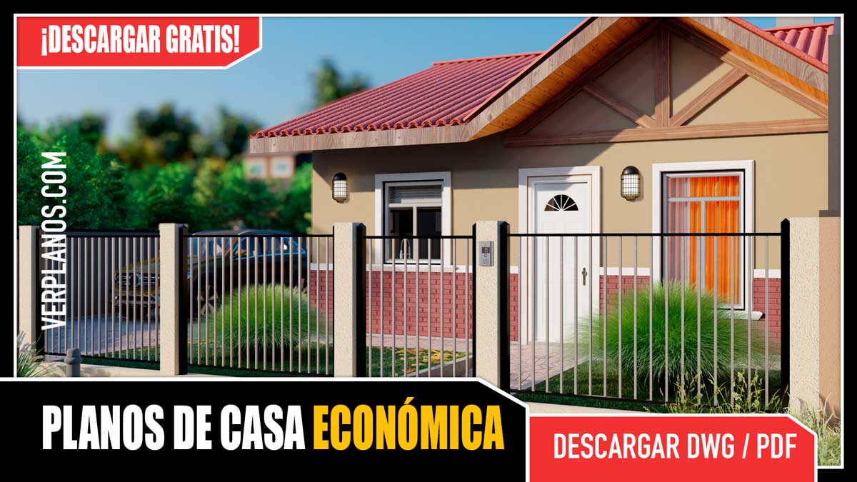 Planos de Casa Pequeña y Económica de 1 piso con 3 dormitorios y 2 baños en Autocad y PDF