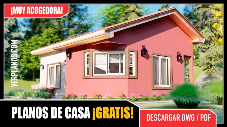 Planos de casa económica de 3 dormitorios y 2 baños con lavandería en formato Dwg para autocad y pdf