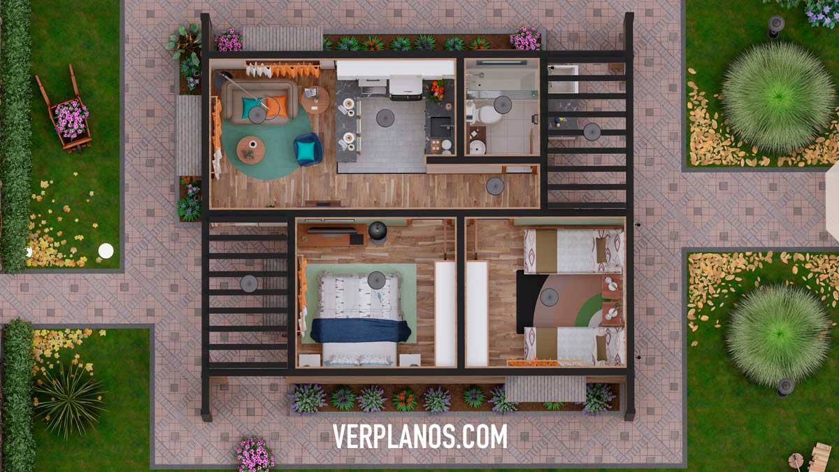 Vista previa de planta plano de casa económica y pequeña gratis