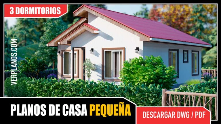 Planos de casa económica de 1 piso con 3 dormitorios y 1 baño gratis para descargar en dwg y pdf