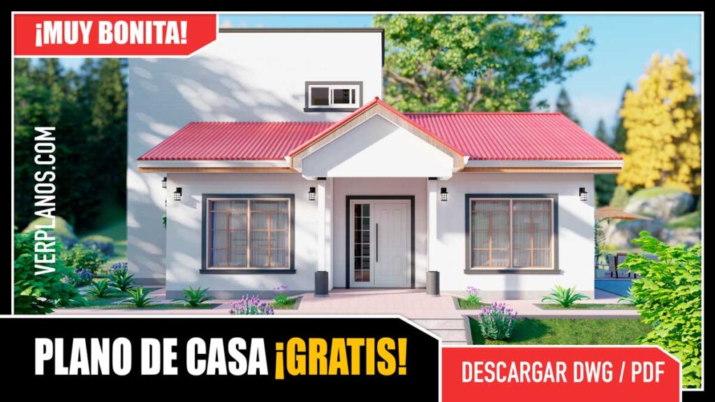 Planos de Casa con 3 dormitorios y 2 baños en formato DWG para Autocad y PDF ¡GRATIS! Descargar