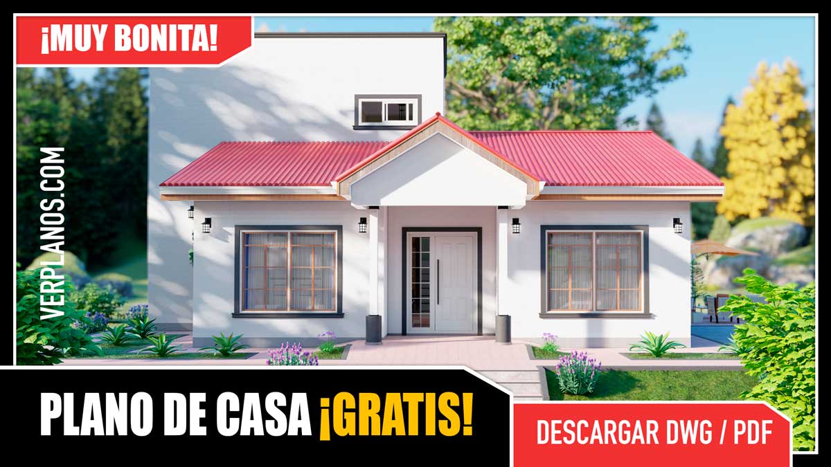Planos de Casa con 3 dormitorios y 2 baños en formato DWG para Autocad y PDF ¡GRATIS! Descargar