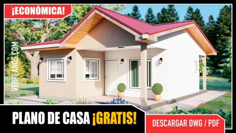 Planos de casa pequeña y económica de 1 piso con 2 dormitorios y 1 baño