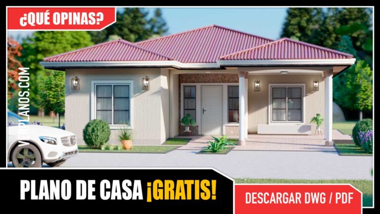 Planos de hermosa casa de 3 dormitorios con 2 baños gratis en autocad y pdf para descargar
