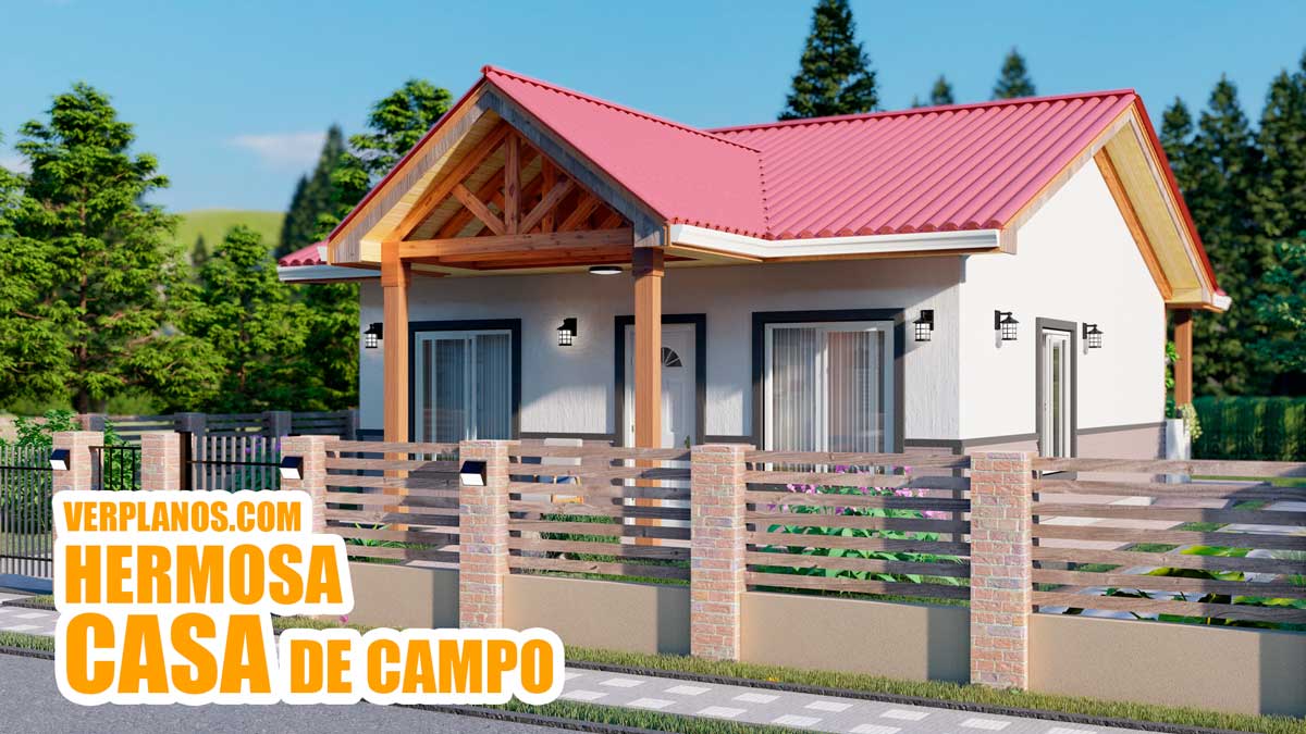 Hermoso plano de casa de campo de 1 piso con 3 dormitorios y 1 baño