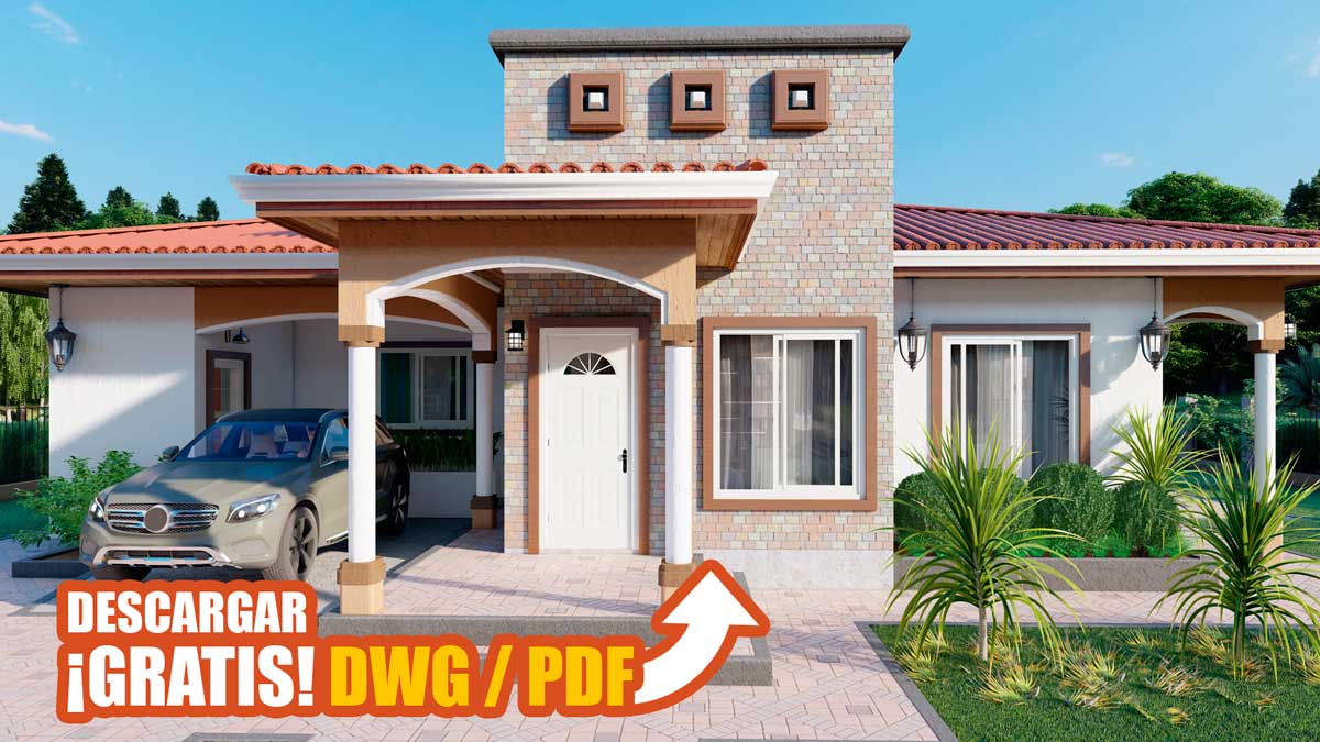 Planos de casa de campo con 3 dormitorios y 2 baños en formato DWG y PDF