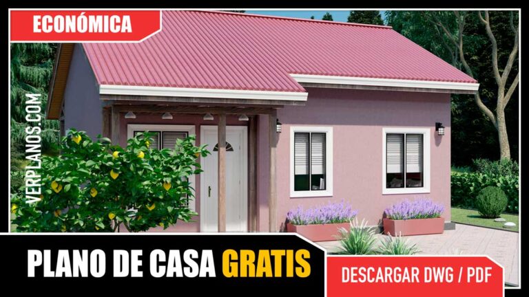 Planos de casa pequeña y económica de 1 piso con 3 dormitorios y 1 baño en formato dwg y pdf