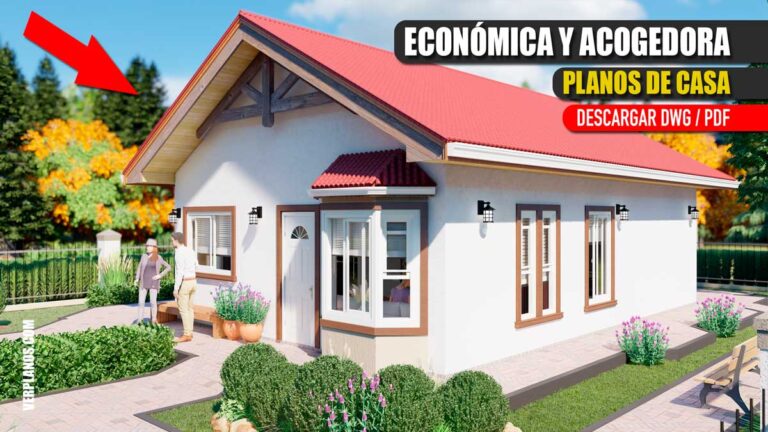 Planos de casa Económica y Pequeña de 1 piso con 3 Dormitorios y 2 Baños GRATIS en autocad y PDF Descargar