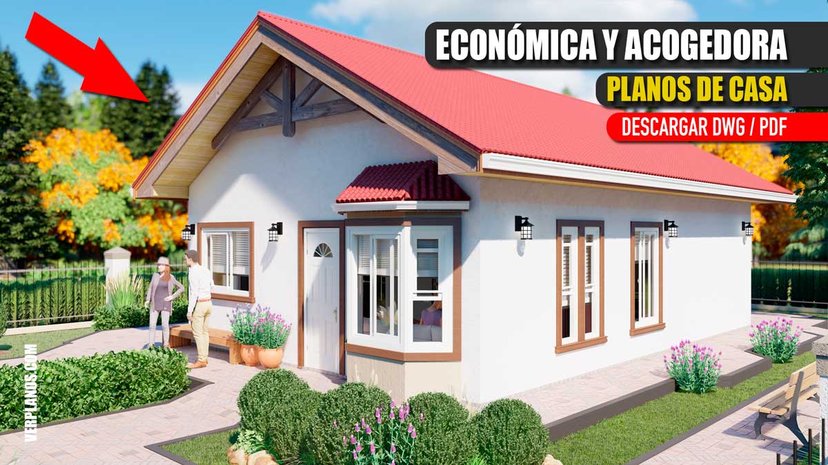 Planos de casa Económica y Pequeña de 1 piso con 3 Dormitorios y 2 Baños GRATIS en autocad y PDF Descargar
