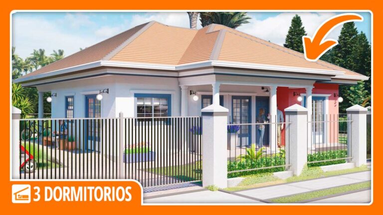 Planos de casa pequeña y económica de 1 piso con 3 dormitorios y 2 baños gratis en autocad y pdf